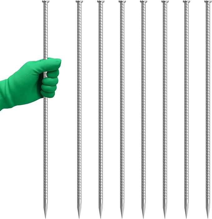 VVOKGO 24 Inch Rebar Stakes Metal Asphalt Anchoring Spikes Ground (8pcs), 1/2 Inch Diameter Galvanized Landscape Anchors Heavy Duty for Speed Bump, Handicap Threshold Ramps, Parking Limits Curb, Tarp