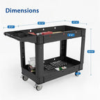 Commercial Grade 2 Shelf Utility Cart with Wheels - Rolling Tool Trolley, Heavy Duty Service Push Cart for Business Warehouse Office Restaurants Ecommerce Garage