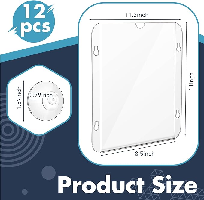 Handepo 12 Pack Acrylic Window Sign Holder 8. 5 x 11 Inch with 4 Suction Cups Clear Acrylic Frames for Glass Door Window Wall Mount Sign Holder for Home Office Mall Promotion Restaurant Menus