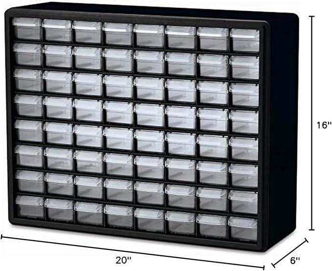 Akro-Mils 24 Cabinet 10724, Plastic Parts Storage Hardware and Craft Cabinet, Black & 10164 64 Drawer Plastic Parts Storage Hardware and Craft Cabinet, 20" x 15.75", Black