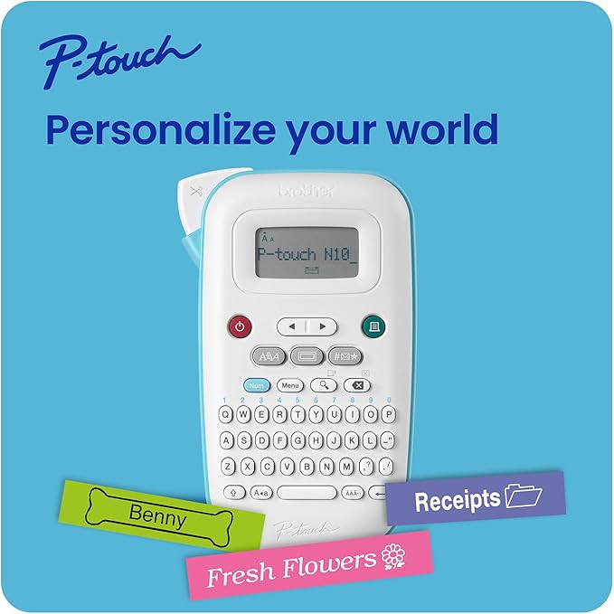 Brother P-Touch PT-N10 Personal Handheld Label Maker, Portable and Prints, P-Touch Btag ~½” (12mm) Wide Color Personalized Label Tapes,