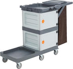 Heavy-Duty Commercial Janitorial Cleaning Cart with 2 Cabinets, 3 Shelves, Vinyl Bag, and Wheels for Housekeeping in Hotels, Schools, and Apartments