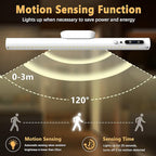 Battery Powered Operated Wall Strip Lights, Motion Sensor LED Light Bar Indoor, Rechargeable Magnetic Under Cabinet Lighting Wireless with Remote Control for Desk Mirror Closet – White