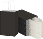 Toovip 100 Pack 5.25x3.25x8.25 Inch Small Black Kraft Paper Bags with Handles Bulk, Gift Wrap Bags for Favor Grocery Retail Party Birthday Shopping Business Goody Craft Merchandise Take Out Cub Sacks