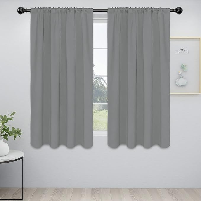 Easy-Going Rod Pocket Blackout Curtains for Bedroom, Room Darkening Window Curtains for Living Room, Thermal Insulated Noise Reduction Solid Window Drapes, 2 Panels(42x63 in, Light Gray)