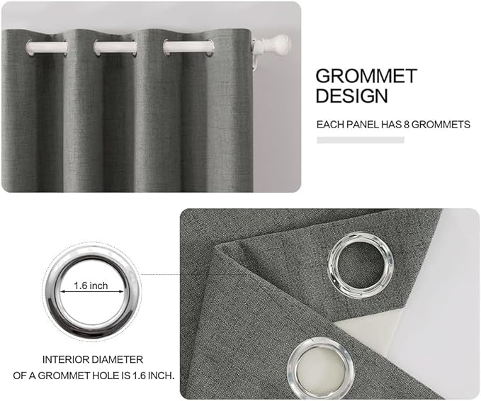 MIULEE Linen Texture Curtains for Bedroom Solid 100% Blackout Thermal Insulated Dark Grey Curtains Grommet Room Darkening Curtains/Draperies Luxury Decor for Living Room Nursery 52x84 Inch (2 Panels)