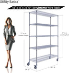 NSF Commercial 5-Tier Wire Shelving with Wheels, 48"x18"x72" Heavy Duty Metal Shelves 4000 lbs Max Capacity, Chrome Storage Rack for Garage Kitchen Pantry Warehouse