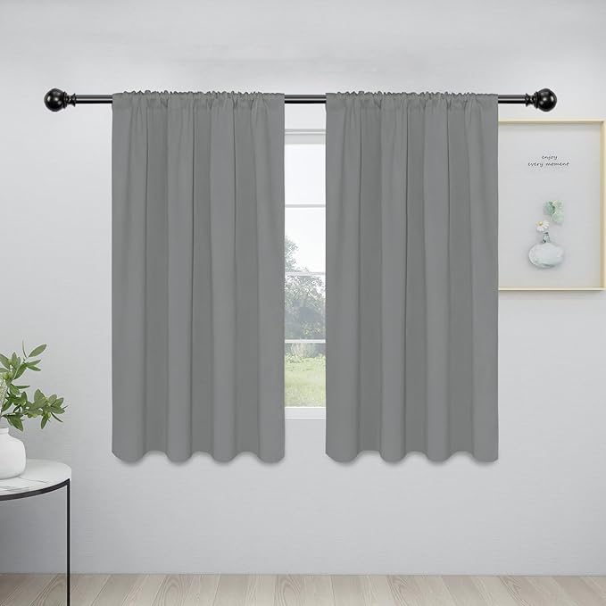 Easy-Going Rod Pocket Blackout Curtains for Bedroom, Room Darkening Window Curtains for Living Room, Thermal Insulated Noise Reduction Solid Window Drapes, 2 Panels(34x54 in, Light Gray)