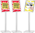 3Packs Heavy Duty Adjustable Pedestal Poster Sign Stand, 11x17 Aluminum Open Floor Standing Sign Holder for Vertical and Horizontal View Display, Silver