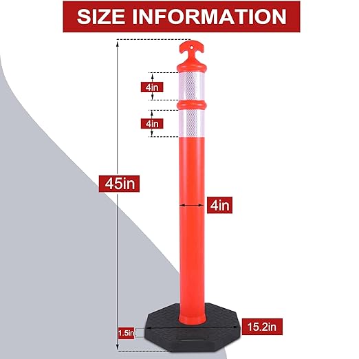 OrangeStar 3 Packs 45" Traffic Delineator Post with Base, Orange Delineator Post Cones w/Reflective Collar for Driving Practice, Construction Work, Parking Lot