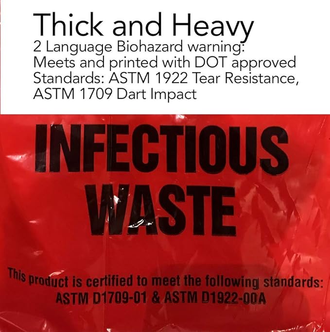 RESILIA Biohazard Bags - Hazardous Waste Disposal, Meets DOT ASTM Standards for Hospital Use, OSHA Approved, Red, 25 Gallon, 30" W x 36" L, 1.35 Mil, 0.00135 Inch, 100 Bags, Made in the USA