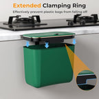 1.9 Gallon Hanging Trash Can - Small Under Sink Trash Can with Lid, Wall Mounted Garbage Bin for Kitchen & Bathroom Cupboard, Odor-Control, Extended Clamping Ring, Green