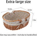 Large Wicker Picnic Basket with Handles,Handle Sturdy Woven Body with Removable and Washable Lining,Outdoor Camping,Gift Packing,Garden Picking, Storage.Yellow Flower