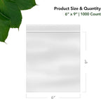 6 x 9 Inch Resealable Plastic Bags 1000 Pack — Clear Reclosable Zipper Seal Bags for Treats, Crafts, Party Favors, Small Food Storage, Packaging