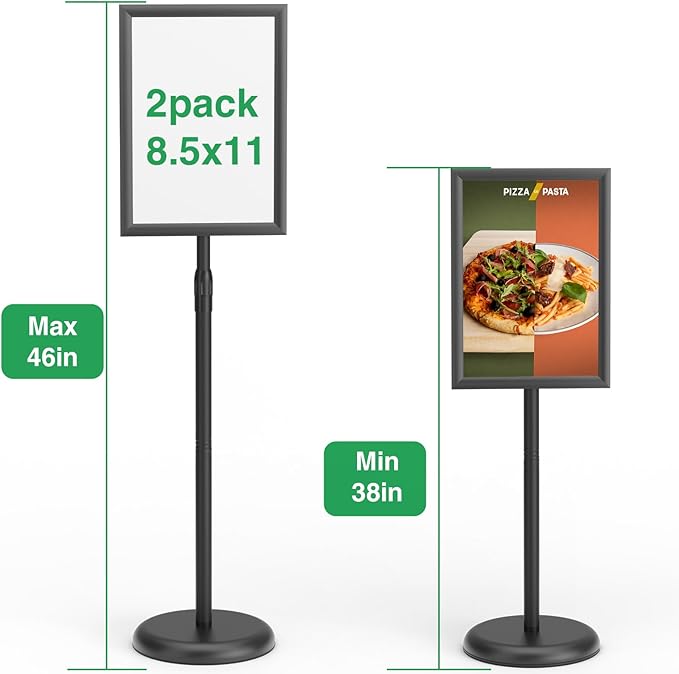 GUOHONG 2 Pack Heavy Duty Sign Stand Adjustable 8.5 x 11 Inch Sign Holder Aluminum Snap Open Frame Floor Poster Stand Vertical Horizontal