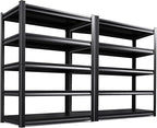 5-Tier Garage Shelving Heavy Duty, 3000LBS Metal Shelving Unit, Adjustable Garage Storage Shelves, Easy Assembly Steel Shelving, Utility Storage Rack Shelf for Warehouse, 72”H*45.7”W*20”D, 2 Pack