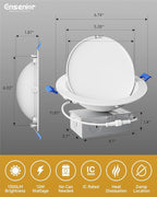 Ensenior 12 Pack 6 inch 5CCT LED Eyeball Recessed Lighting, 360°+90° Rotatable, Dimmable Gimbal Recessed Lights, Canless Angled Adjustable Ceiling Downlight, 1300LM, 13W=115W, 120V - ETL&FCC