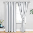 JIUZHEN Curtains for Bedroom - Thermal Insulated Room Darkening Noise Reducing, 52 x 84 Inch Blackout Curtains for Living Room, Light Blocking Drapes Set of 2 Panels with Tiebacks, Greyish White