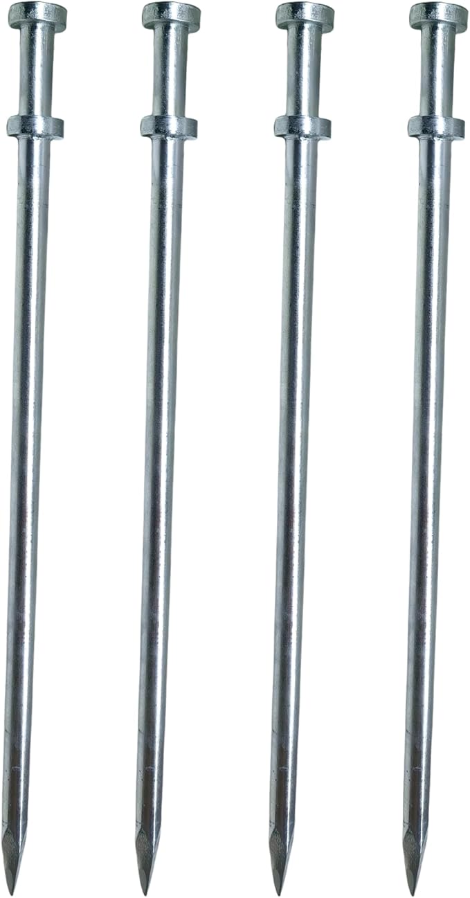 Double Head Tent Stakes - Heavy Duty 1045 Steel Heat-Treated Ground Spikes, Forged Geometric Sharp Tips for Stronger Hold, 0.79”(20mm) Diameter, 4-Pack (24 in)