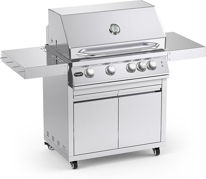 Stainless Steel Grill Cart for Hygrill 4-Burner Built-In Gas Grill, Outdoor Kitchen Island with Foldable Side Shelves and Storage Cabinet