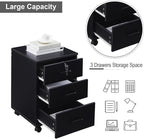 File Cabinet with Lock 3 Drawer Mobile Filing Cabinet with 360° Swivel Wheels, Under Desk Storage Cabinet Wooden File Organizer for Legal/Letter/A4 Documents, Home Office Storage (Black)