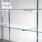 48”D * 20”W * 38”H - Freestanding Retail LED Full Vision Glass Display Case, Black Aluminum Frame, Two Adjustable Height Tempered Glass Shelves