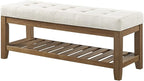 24KF Large Rectangular Upholstered Tufted Linen Ottoman Bench, Padded Bench with Solid Wood Shelf-Ivory