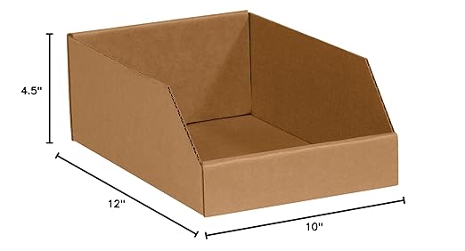 Aviditi Corrugated Cardboard Storage Bins, 10"x 12"x 4 1/2", Kraft, Pack of 25, for Warehouse, Garage and Home Organization