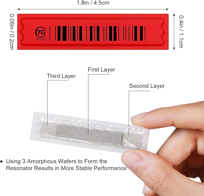 108 Pieces of 58 kHz Acousto-Magnetic (AM) Security Tag Labels, Compatible with 58 kHz EAS Systems. Features Simulated Barcodes