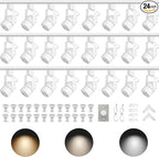 Dimmable 24-Pack GU10 White Track Lighting Kit with Dedicated Dimmer, All-in-One Plug in 3CCT Ceiling Spotlights with 26.2FT Track Rails, Accent Lighting for Home, Store, Moblie Cart and Office