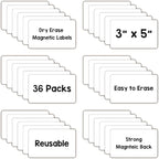 Dry Erase Magnets, Blank Magnetic Dry Erase Labels, 36-Pack, Erasable Magnets for Whiteboard, Multipurpose White Magnetic Labels to Write On for Classroom, Home, Education, Office, 3" x 5"