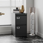 2 Drawers Vertical File Cabinets - 17.8" Deep Lockable Filing Cabinet - Black Metal Storage Cabinets for Home Office to Hanging Files Letter/Legal/F4/A4 Size