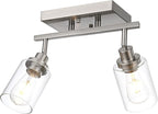 2 Light Track Lighting Kit Brushed Nickel Kitchen Track Lighting Fixtures Ceiling Mount Bathroom Vanity Wall Scones Light Fixture with Clear Glass, Rotatable Spotlight for Kitchen Shop Hallway
