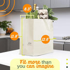 Simply Cool 200 Pack Reusable Eco-Friendly Grocery Shopping Bags 12.6"x6.3"x11.8" Durable, Recyclable, Washable, Foldable, Portable Tote Bags Bulk (Cream)