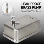 Commercial Soap Dispenser Wall Mount, Brushed Stianless Steel Finish Manual Liquid Soap Dispenser - 37oz (1100ml) Model AD1003