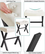 IBUYKE U-Shaped PU Vanity Stool, Square Makeup Chair with X-Leg, Ottoman Seat Footrest Stool, Multi-Use as Small Side Table, for Bedroom, Living Room, White WBD019W