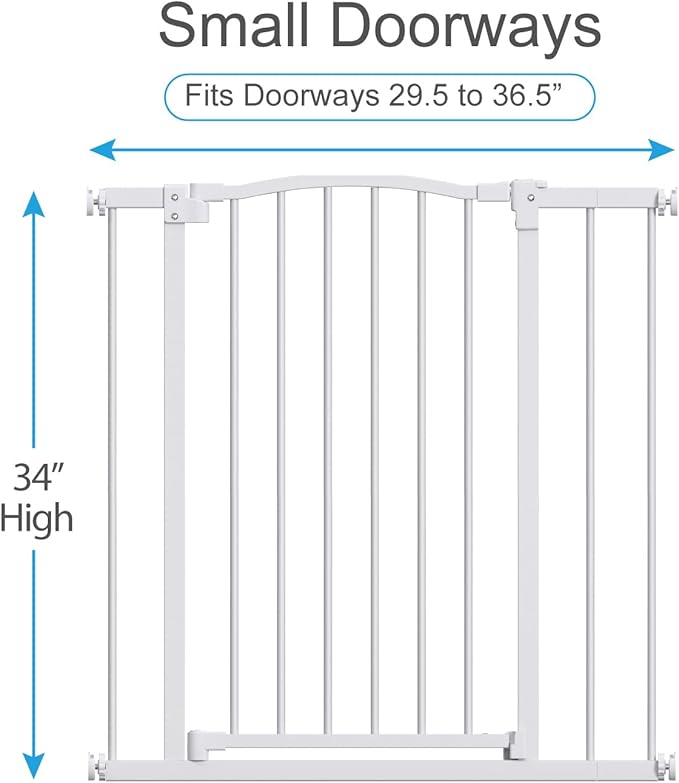 Great Gates Pet Gate - Durable Steel Gate for Stairs - Self-Closing Door & 2-Step Child Proof Lock - Wall-Friendly Dog Gates for Doorways (Fits Most) - 29.5"- 36.5", 34” Tall