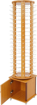 Sunglasses Display Stand, 108 Pairs Wooden 360° Rotating Sunglass Eyeglass Holder Organizer, Glasses Hanger Storage Rack for Retail Commercial Display, L14.2*H66.1in, Brown
