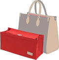 Doxo Purse Organizer Insert,Felt Bag Organizer with Zipper,Tote Organizer Insert Suitable for Lv Onthego GM & D Book Tote Bag Large and More (Red-With Cover)