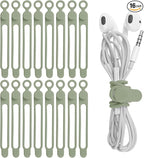 Nearockle 16Pcs Silicone Cable Straps Wire Organizer for Bundling Earphone, Phone Charger, Computer Cords, Reusable Cable Ties Cord Organizer in Home,Office,Kitchen,School(Green)