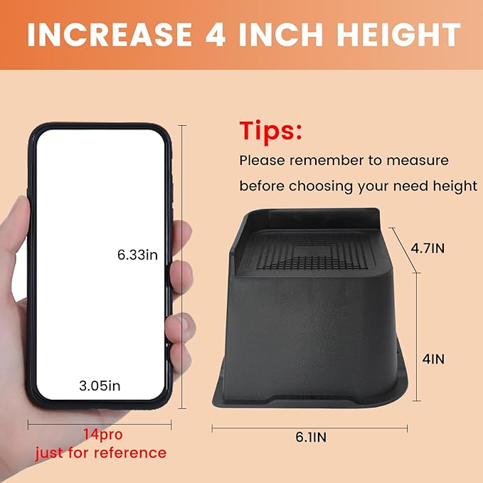 Bed Risers 2 inch, 3 inch, 4 inch, 6 inch or 8 inch Heavy Duty Furniture Risers, Up to 6000 Lbs L Shaped Design Bed Lifts Blocks for Couch Desk Sofa Table (Black, 4 Inch 8 Pack)
