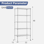 FDW 5 Tier 22L x 12W x 48H Pantry Shelves Adjustable Metal Shelves NSF Storage Rack Shelving Units for Kitchen Garage Small Places Commercial,Chrome