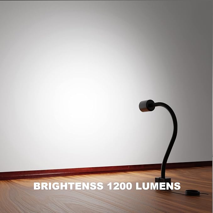 LED Machine Light with Strong Magnetic Base and Flexible Gooseneck for Lathe and Drill Press, 1200 Lumens, 12W 120V