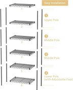SINGAYE 6 Shelves Bathroom Organizers and Storage Shelf Wire Closet Metal Pantry Kitchen Small Garage Shelving Unit Laundry Room Organization Home Tall Rack Balck 10" D x 16" W x 60”H
