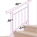 Handrails for Outdoor Steps Suitable for 1 to 3 Steps- Wrought Iron Stair Railing- Step Steady with 3 Feet Handrailing- Safe Indoor Home Banisters (White)