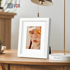 VCK Picture Frame 8×10 Set of 5 Display Pictures 5x7 with Mat or 8x10 Without Mat, High Definition Glass Multi White Photo Frames for Baby Pictures, Weddings, Portraits Display