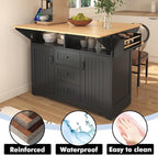 Kitchen Island with 2 Drop Leaf, Home Cart Island on Wheels Foldable Dining Table with Power Outlets,3 Drawers,Storage Cabinet, Tower Rack(Black)