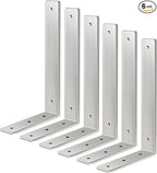 Floating Shelf Bracket Stainless Steel 12 Inch, 6 Pack Heavy Duty Shelf Brackets, Wall Shelf Bracket for DIY Decorative with Mounting Hardware