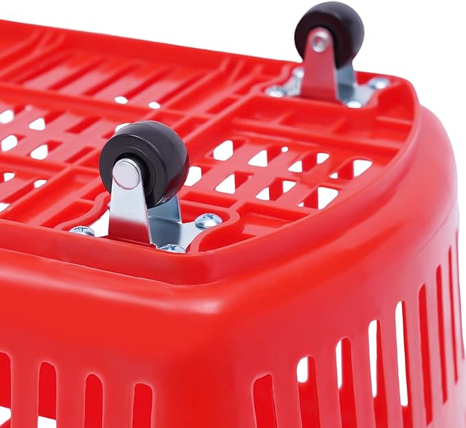 6PCS Shopping Carts with Wheels, 35L Portable Shopping Baskets Set with Handles Grocery Basket for Retail Store, Supermarket, Grocery |19" x 13.7" x 14" (Red)