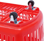6PCS Plastic Shopping Basket with Handles & Wheels, 35L Rolling Shopping Carts, Grocery Basket with 4 Wheels and Handle, Portable Shopping Basket for Retail Stores, Supermarkets (6PCS - Red)